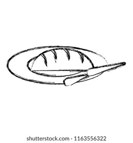 delicious bread in dish with knife