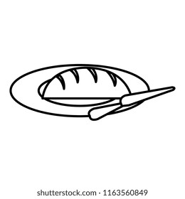 delicious bread in dish with knife