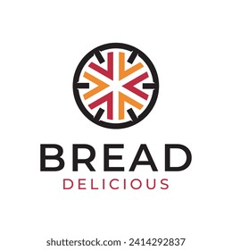 Delicioso diseño del logo del pan. logotipo de estilo emblema, pan con toallita. estilo de esquema