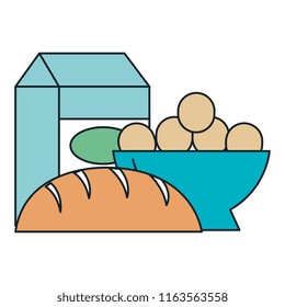 delicious bread with milk box and eggs