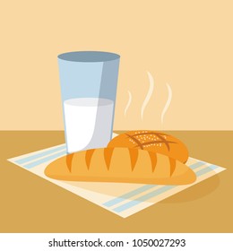 Delicious bread with milk glass