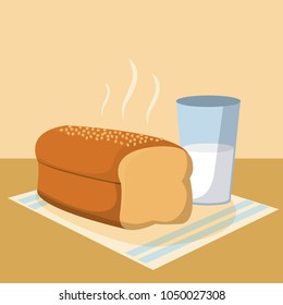 Delicious bread with milk glass