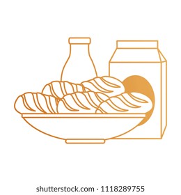 delicious breads in dish and milk