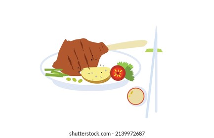 A delicious breakfast with a beautiful decoration of dishes.