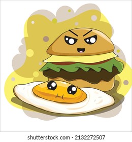 delicioso desayuno con burger e ilustración de huevo