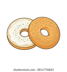 Delicious breakfast illustration featuring a classic bagel with smooth cream cheese.