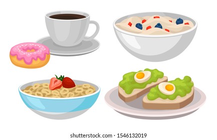 Delicious Breakfast Meal Vector Items Isolated On White Background