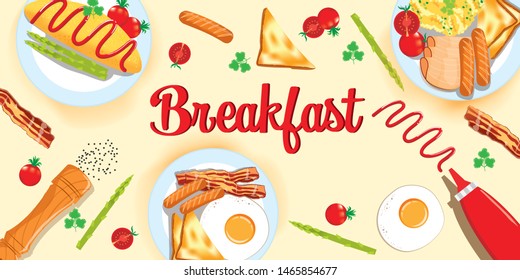Delicious breakfast on the table, breakfast and brunch, food menu design, morning foods