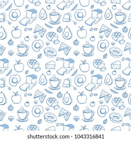 delicious breakfast seamless pattern with doodle or hand drawn style on white background