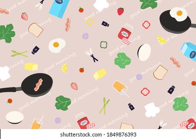 Delicious breakfast set background vector