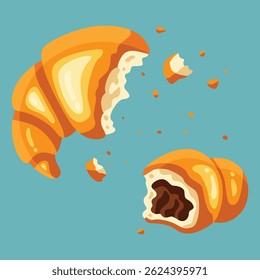 Delicious Broken Croissant with Chocolate Filling Inside
