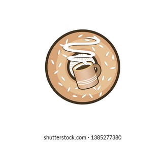 delicious brown bagel donut and hot coffee cafe eatery