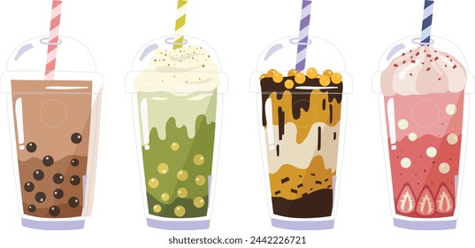 delicious bubble tea cartoon illustration