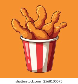 Delicious bucket of crispy fried chicken with drumsticks, fast food icon with vibrant colors, perfect for restaurant, menu, or food-related projects