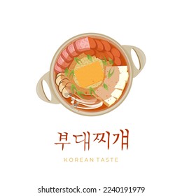 Köstliches Budae Jigae-Logo für koreanische Lebensmittelillustration mit vollständiger Füllung