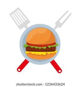delicious burger with bbq tools