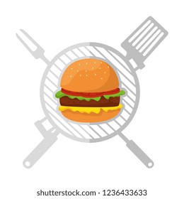 delicious burger with bbq tools