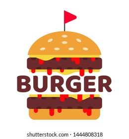 delicious burger with beef cheese and dripping sauce flat illustration logo emblem template
