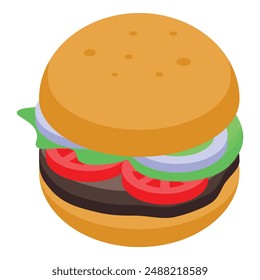 Delicious burger with beef, salad, tomatoes and onions is waiting to be eaten
