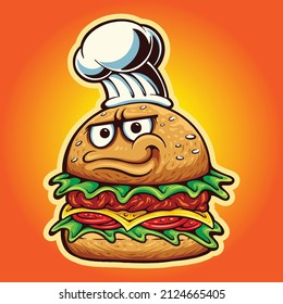 Delicious burger chef Vector illustrations for your work merchandise t-shirt, stickers and Label designs, poster, greeting cards advertising business company or brands.