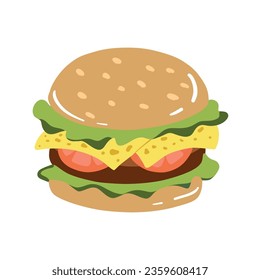 Delicious burger. Fast food concept. Isolated vector illustration