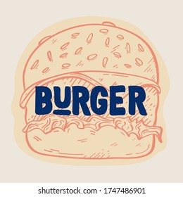 Delicious Burger, fast food vector illustration. Poster template for restaurant, burger house