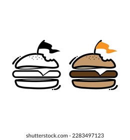 Delicious burger with flag. Flat icon, logo or sticker for your design, menu, website, promotional items