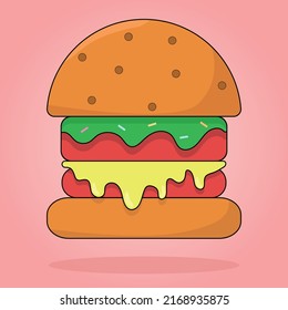 Delicious burger. Flat colored burger, logo or sticker for your design, menu, website, promotional items. For kids. Colored burger free download