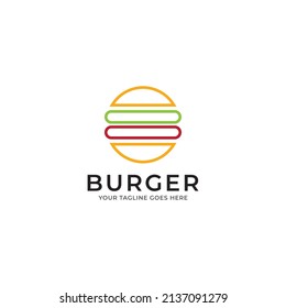 Delicious burger. Flat icon, logo or sticker for your design, menu, website, promotional items