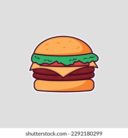 Delicious burger. Flat icon, logo or sticker for your design, menu, website, promotional items