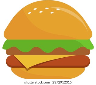 Delicious Burger. Flat Icon, Logo or Sticker Vector Design