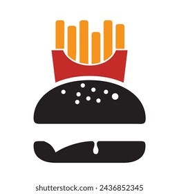 Delicious burger. Flat icon, logo or sticker for your design, menu, website, promotional items.