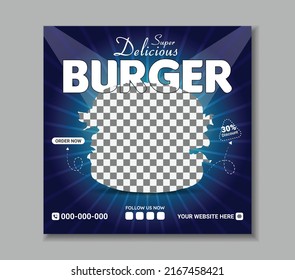 Delicious burger and food menu social media post banner or editable square food banner template