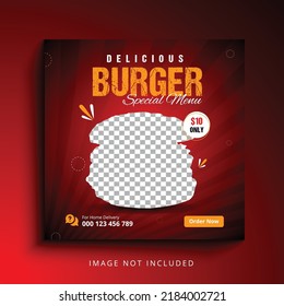 Delicious Burger And Food Menu Social Media Instragram Post Banner Template