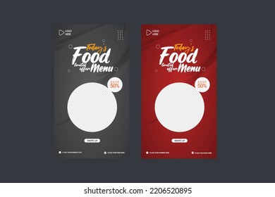 Delicious Burger And Food Menu Social Media Post Story Promotion Banner Template	
