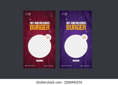 Delicious Burger And Food Menu Social Media Post Story Promotion Banner Template	
