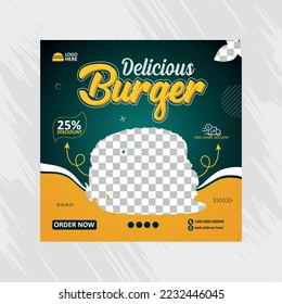 Delicious burger and food menu social media banner design