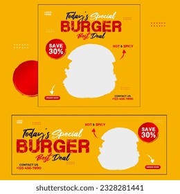 Delicious burger and food menu social media post and cover banner