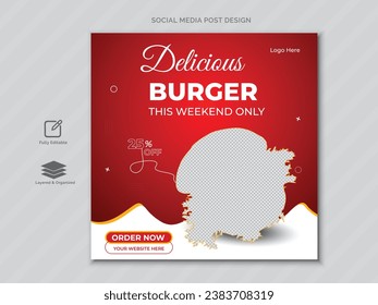 Delicious burger and food menu social media Post template design or social media banner design .