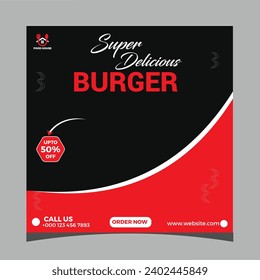 Delicious burger and food menu social media promotion banner template