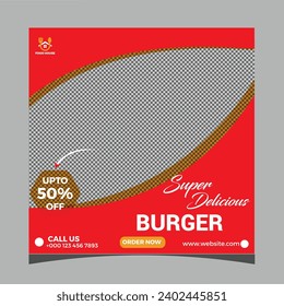 Delicious burger and food menu social media promotion banner template