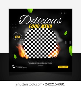 Delicious burger food menu social media post template