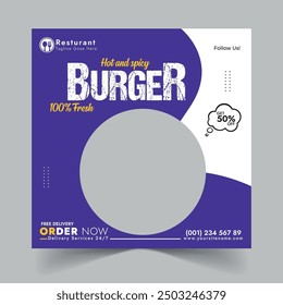 Delicious burger and food menu social media banner template