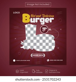 Delicious burger and food menu social media banner template.