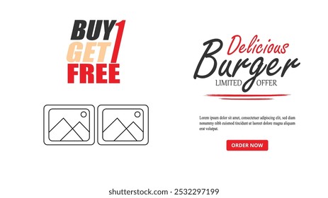 Köstlicher Burger und Speisekarte Webbanner Vorlage und Landing Page Vorlage für Burger Restaurant