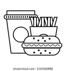 delicious burger with french fries and soda