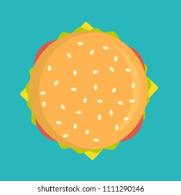 Delicious burger icon vector illustration isolated on background. Cafe or restaurant fast food snack, top view eating menu pictogram.