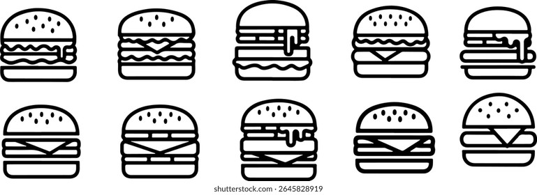 Ícones de hambúrguer deliciosos uma coleção de gráficos deliciosos fast-food