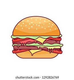 Delicious burger icons filled line style with isolated background.