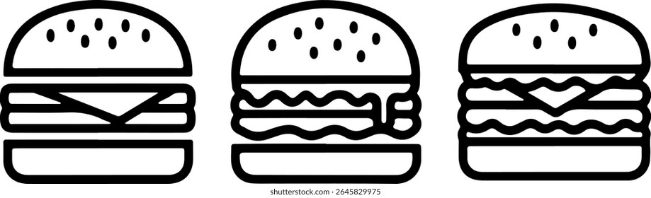 Ícones de hambúrguer deliciosos um conjunto de gráficos deliciosos fast-food